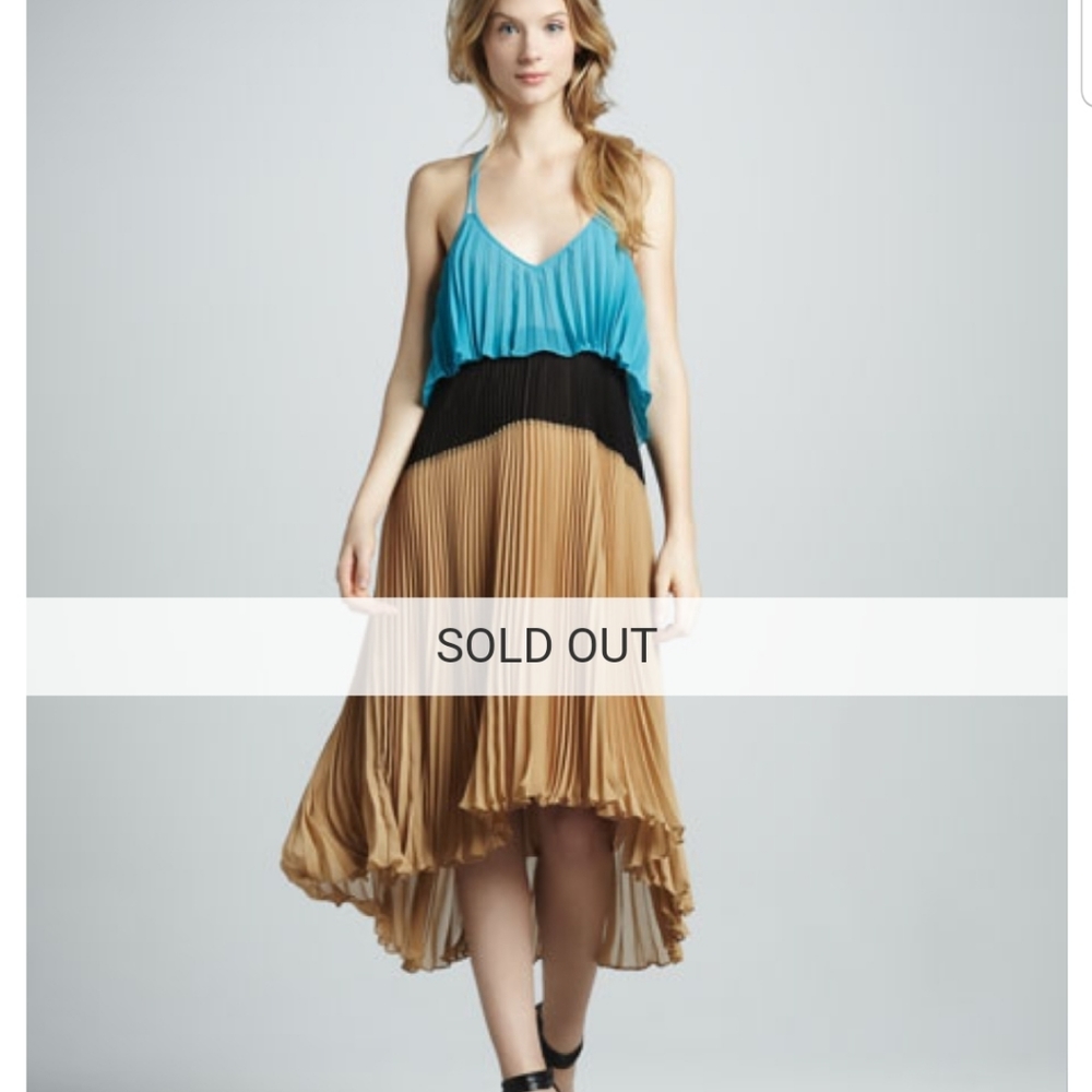 Tracy Reese Pleated High-Low Halter Dress